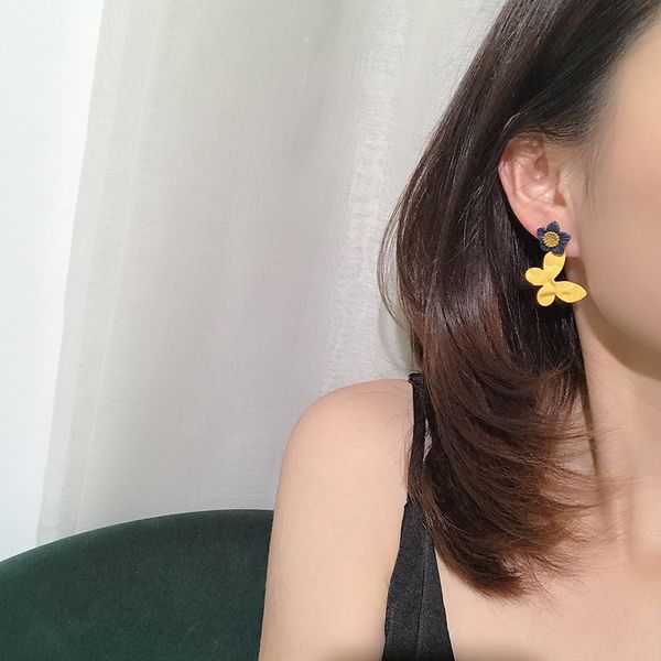 

sweet women earrings set colorful flowers butterfly pendant gold earring fashion party female jewelry gifts, Golden;silver