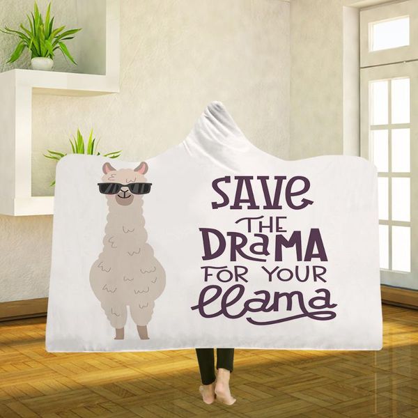 

printing alpaca series plush hooded blanket throw blankets wearable fleece soft plush manta for adults large warm blankets
