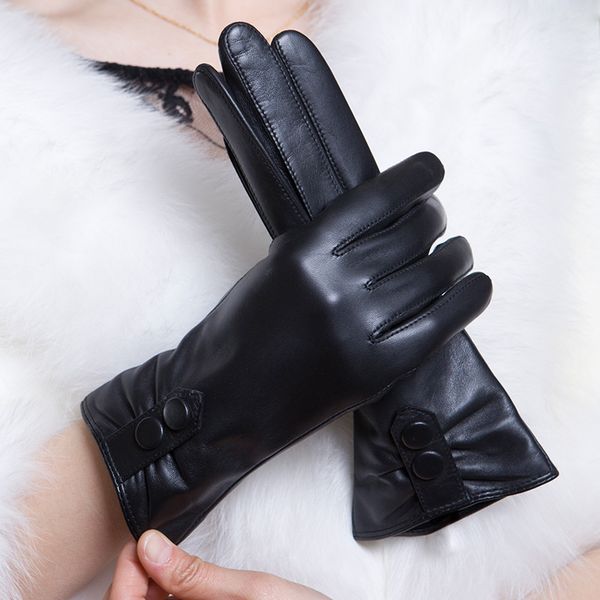 

women' full finger fashion black gloves autumn winter new sheepskin genuine leather leisure guantes lady driving mittens h3212, Blue;gray