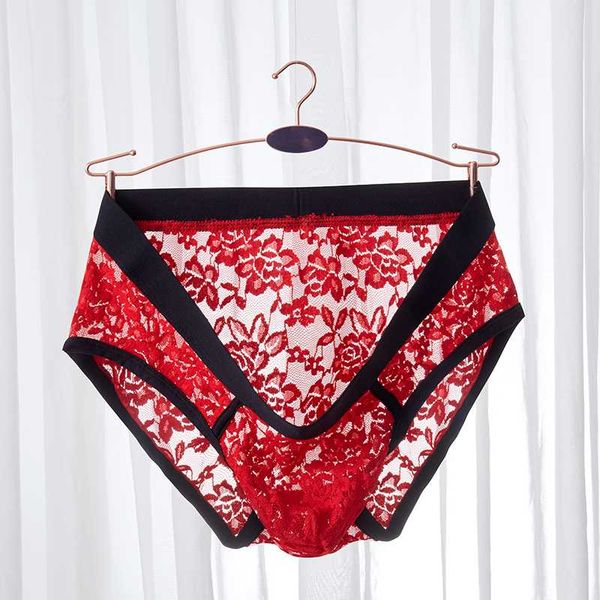 

gay underwear men brief shorts lace panties man breathable transparent u convex pouch underpants cueca masculina ropa -xxl, Black;white