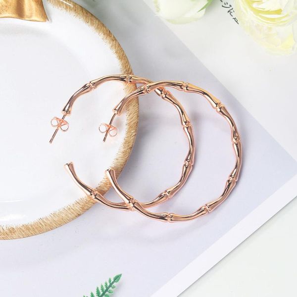 

zhouyang hoop earrings for women simple aesthetic circle bamboo piercing earing rose gold color korean wholesale jewelry e249, Golden;silver