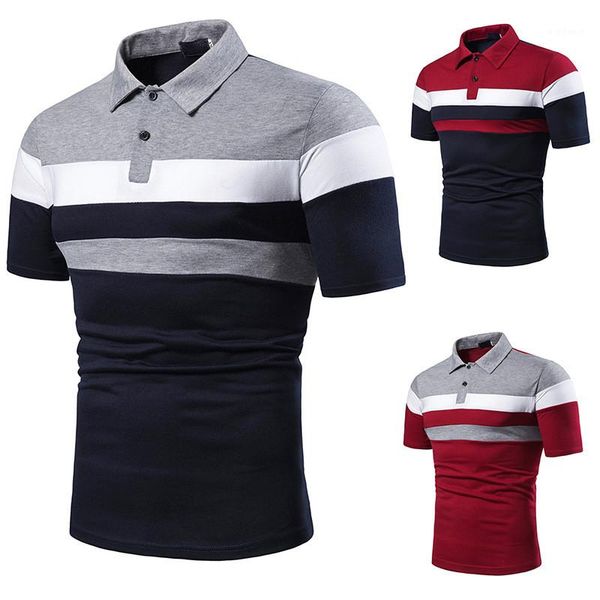 

sleeve lapel neck male polos summer striped mens polos patchwork color designer mens tees casual short, White;black