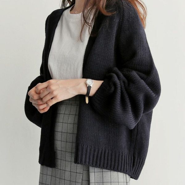 

cardigan 2020 women's sweater autumn and winter new korean loose lazy oaf solid color black short knitwear jumper woman clothes, White;black