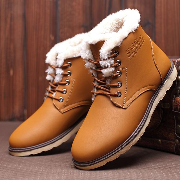 

boots ankle warm men snow winter lace-up shoes 2021 arrival fashion flock plush, Black