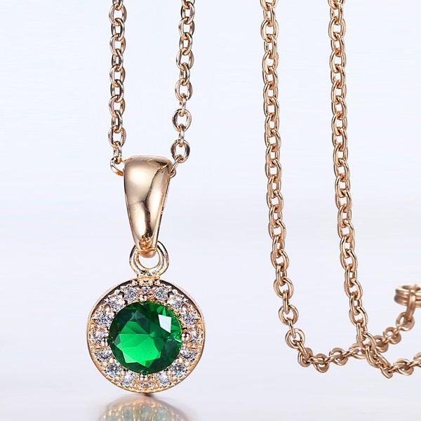

new 585 rose gold pendant necklace for women girls green rhinestone clear cubic zircon round pendant necklace jewelry dgp416, Silver