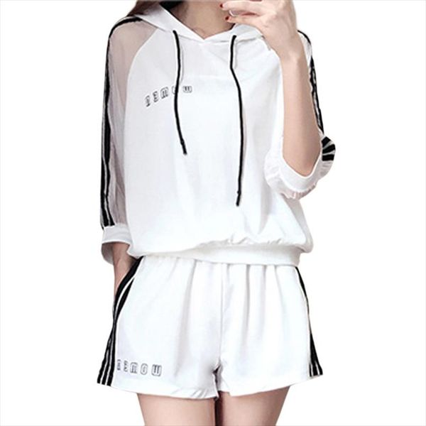 

summer new fashion casual loose sweatshirt striped shorts two piece large size female tide drop shipping good quality, Black