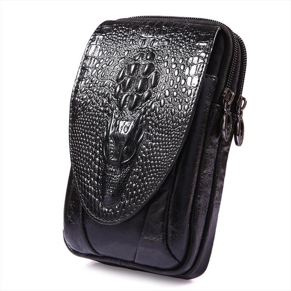 

new men genuine leather real crocodile grain cell mobile phone cover case pocket hip belt bum fanny pack waist bag father gift