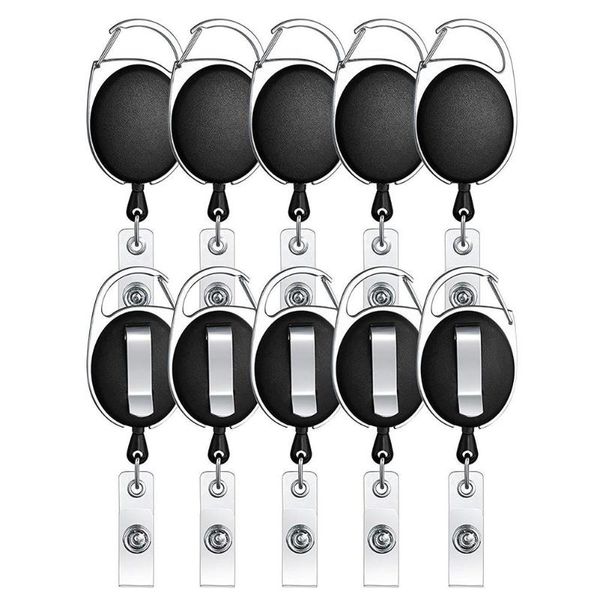 

10pcs portable retractable reel cord belt clip key ring card holder keychain zinc alloy retractable keychain portable, Silver