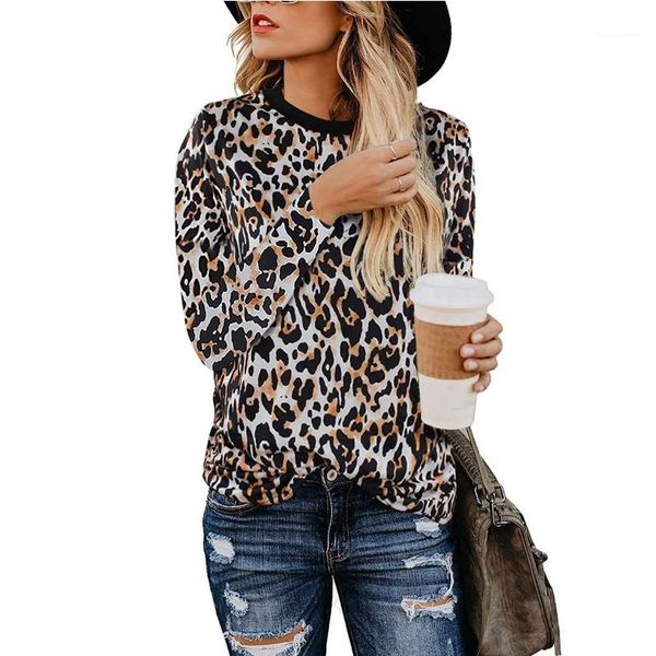 

long sleeve casual tshirt europe and american styles womens clothes womens designer leopard printed tshirt fashion, White