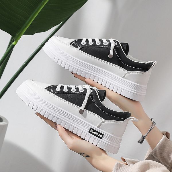 

2020 new women sneakers pu leather shoes casual flats sneakers female new fashion comfort white vulcanized platform shoes, Black