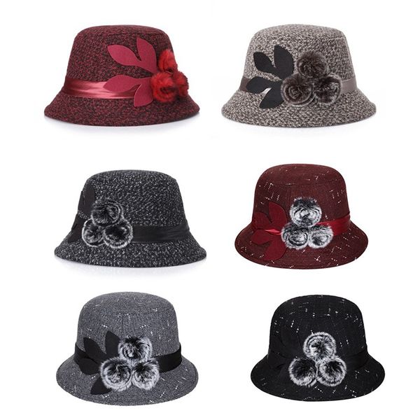 

women bowler winter hat fedora bucket cloche round cap 1920s vintage camel flower fashion elegant women warm hat, Blue;gray