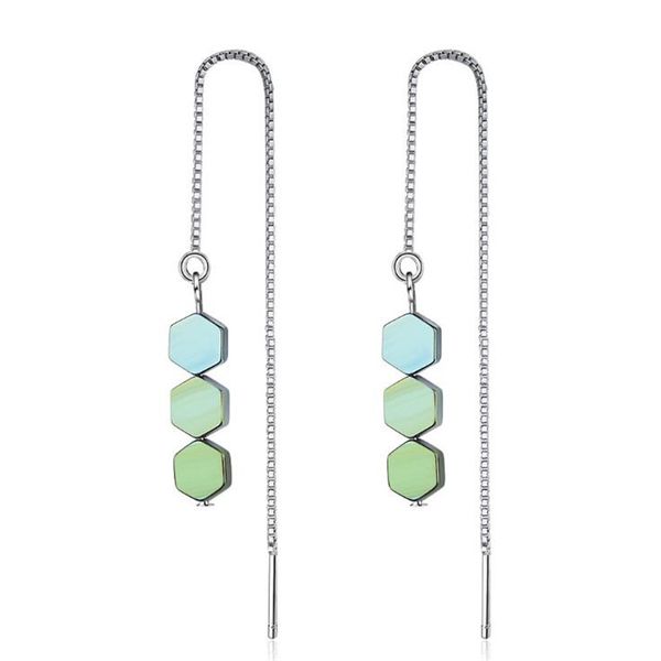 

new fashion hexagonal geometric dradient ear line 925 sterling silver jewelry long fresh three colors dangle earrings se687
