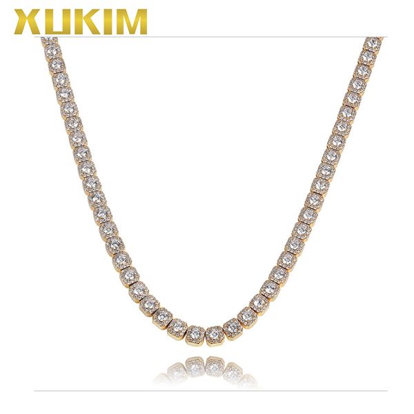 

ch109-g xukim ювелирные изделия золотой квадрат plum blossom цепи hip hop tennic цепи ожерелье, Silver