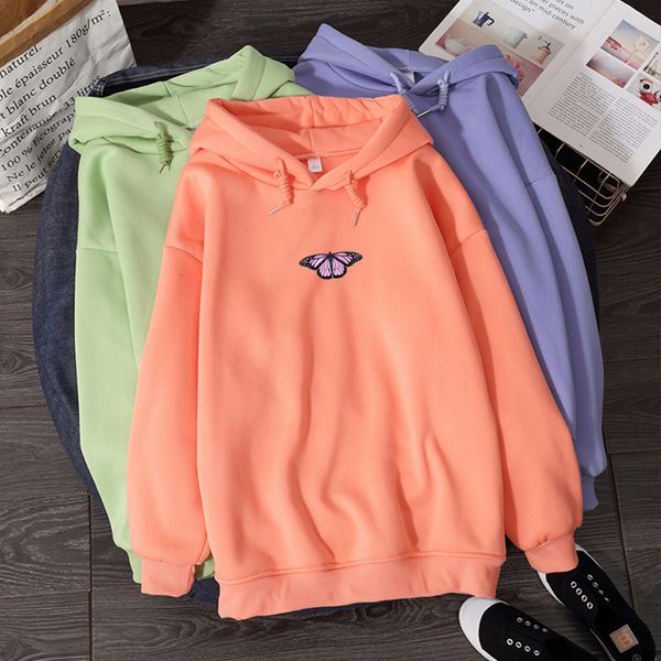 

2020 purple butterfly hoodies winter women casual harajuku retro sweatshirt for girls korean style women's sudadera mujer, Black