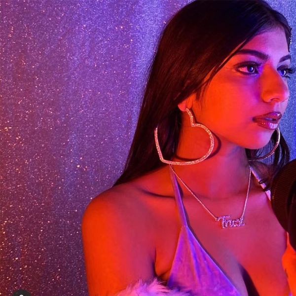 

lateefah korean big heart crystal hoop women earrings circle geometric rhinestones earrings statement jewelry party gifts, Golden;silver