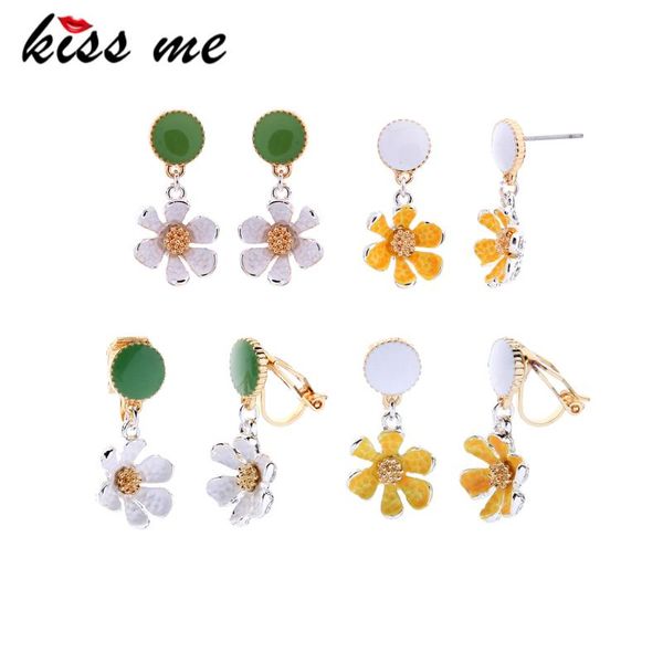 

kissme unique gold color stamen orange&white enamel solid flowers drop earrings for women gifts fashion jewelry dropshipping, Silver