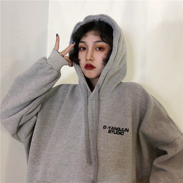 

oversized womens clothes hoodies teen street harajuku hip hop sweatshirt printing loose leisure pink korean style clothes, Black