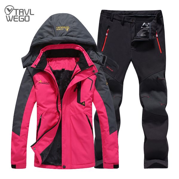 

trvlwego women winter skiing suit waterproof fishing thermal fleece pant jackets trekking hiking camping climbing outdoor set