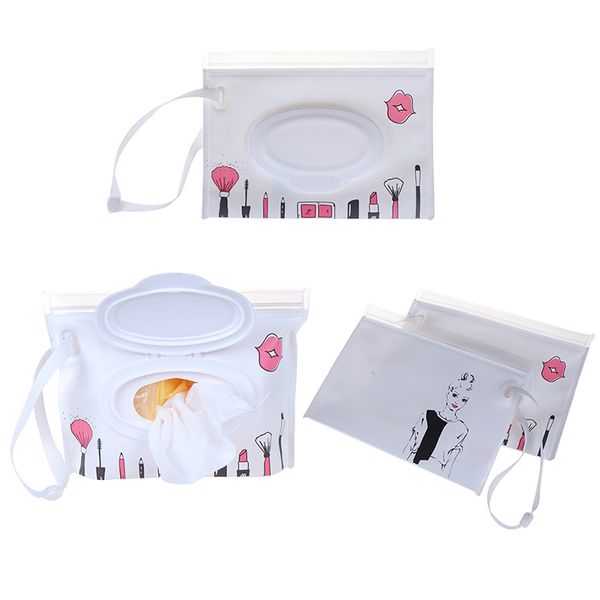 

eco-friendly easy-carry wet wipes bag cosmetic pouch clutch cleaning wipes case snap strap container clamshell