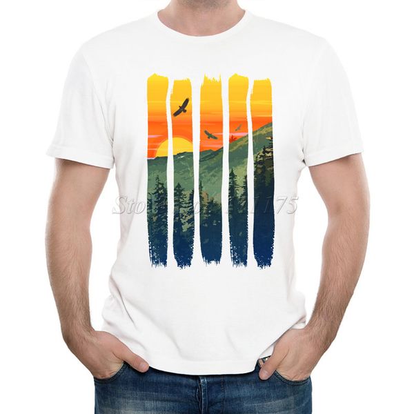 

новые поступления 2019 мужская мода верстка eagle в sunset mountain printed t shirt прохладное лето tops высокого качества вскользь tee