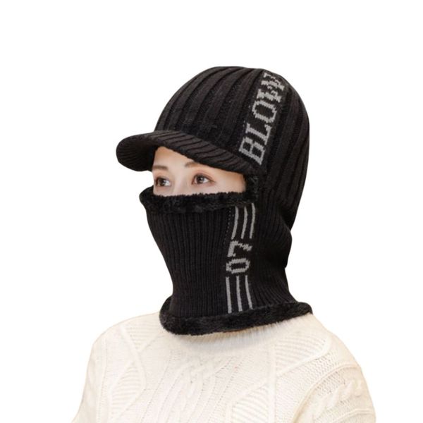 

beanie/skull caps winter hat knitted men women mask scarf skullies beanies hats for warm balaclava soft fur wool bonnet cap, Blue;gray