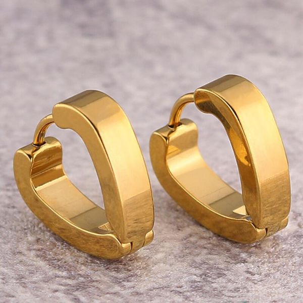 

hoop & huggie fashion stainless steel heart zircon earring for women plated gold cute loop jewelry, Golden;silver