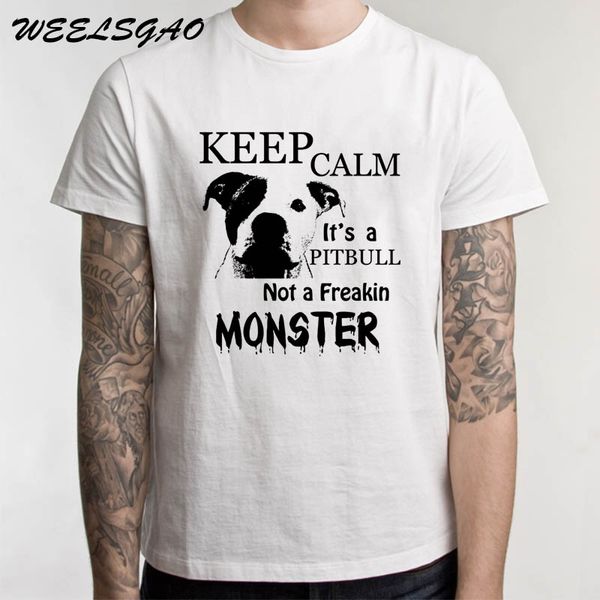 

keep calm его pitbull not a freakin монстр топы футболка подростковая мужчины pit bull o шея короткая pitbull t shirt хлопок тис