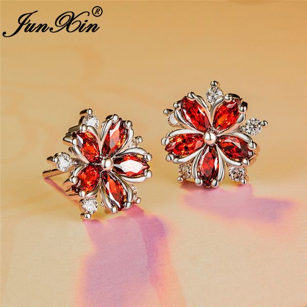 

cute crystal female purple red snowflake earrings white gold wedding jewelry boho small sakura flower stud earrings for women cz, Golden;silver