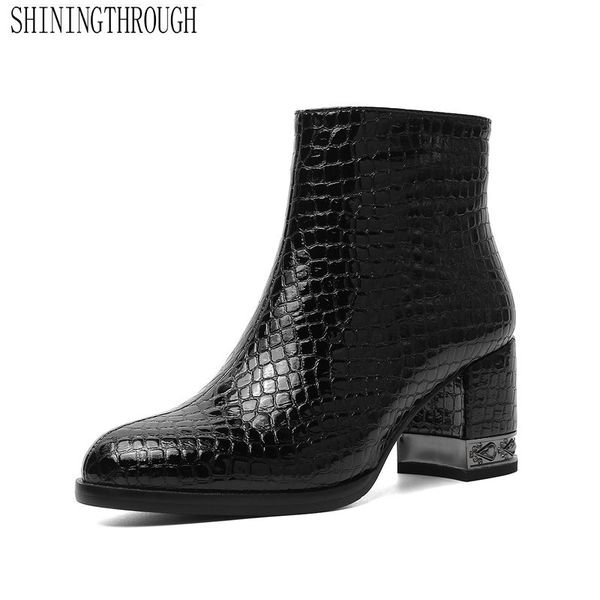

2020 genuine leather casual round toe autumn winter women shoes square low heel fashion zipper knee high boots size 34-42, Black