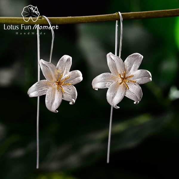 

lotus fun moment lily flower dangle earrings real 925 sterling silver creative designer fine jewelry earrings for women bijoux