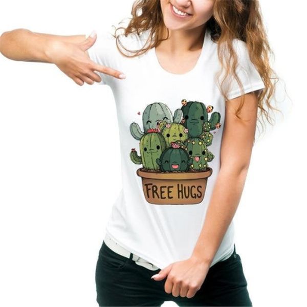 

cute cactus hugs t-shirt print breathable tee shirt