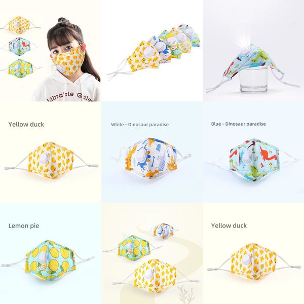 

designer cotton children yellow mask face duck dinosaur face masks with active carbon filter breather valve pm2.5 dustproof protective mask1