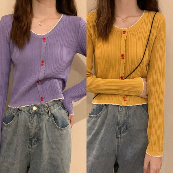 

high waist candy color v-neck knitted cardigan long sleeve autumn t-shirt women's short coat with short coat wide leg pants wide leg pa, White;black