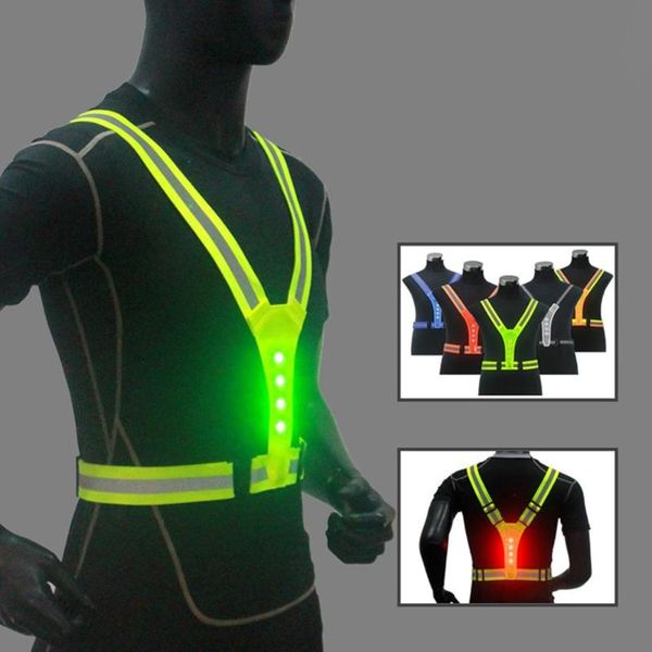 

elastic led cycling vest adjustable visibility reflective vest gear stripes night sports safety cycling reflective belt riding