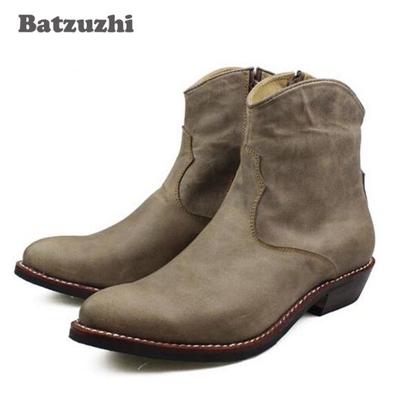 

brand 100% handmade men's boots cow genuine leather ankle men boots punk combat western cowboy motorcycle man botas, Black