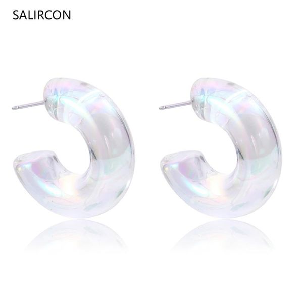 

salircon новая радуга женщины большой обруч серьги boho kpop геометрическая c shaped акриловые серьги заявление brincos девушки свадебные ук, Golden;silver