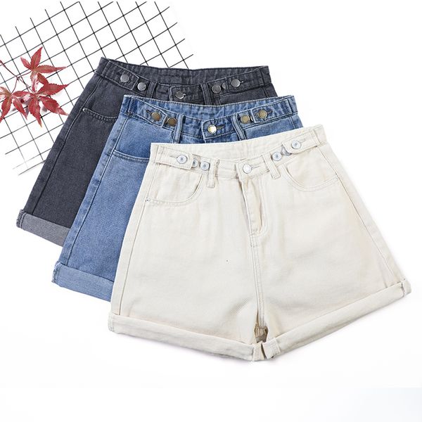 

summer high waist crimping denim shorts women loose casual shorts jeans chic short pants ladies bottom, White;black