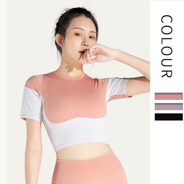 

новый спорт crop top женщины лоскутных моды бесшовные йоги рубашка высокий упругий тонкий дышащий с коротким рукавом женские спортивным, White;red
