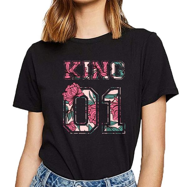 

t shirt women 01 king and queen funny white short female tshirt