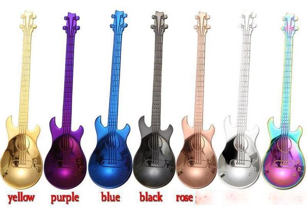 

stainless steel creative guitar bass shaped spoon coffee tea stirring spoon teaspoon bar dessert gift spoons flatware drinking tools