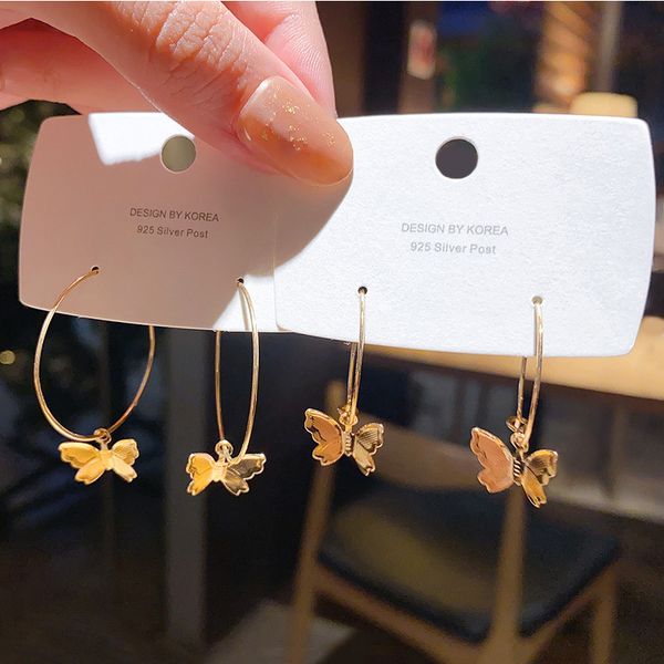 

new fashion vintage metal butterfly hoop earrings for women girls circle boucle d'oreille party oorbellen jewelry 2s638, Golden;silver