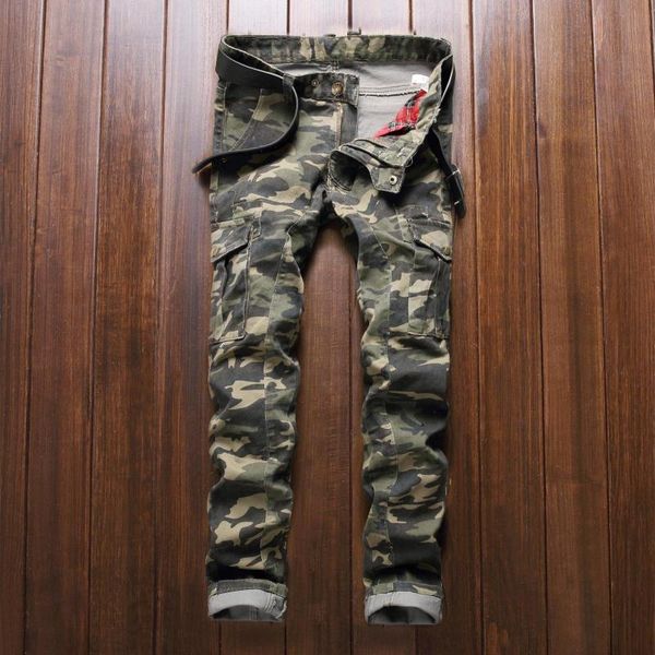 

men's jeans camouflage army green pants pencil slim fit trousers patchwork j45, Blue