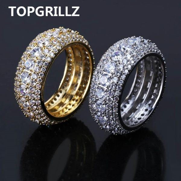 

rillz hip hop men's iced out cubic zircon bling round 10mm ring gold silver color cz jewelry rings gifts, Golden;silver