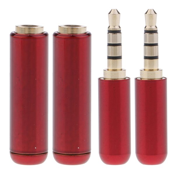 

2x 3.5mm 1/8'' trrs 4 pole male and female plug a/v solder connector red