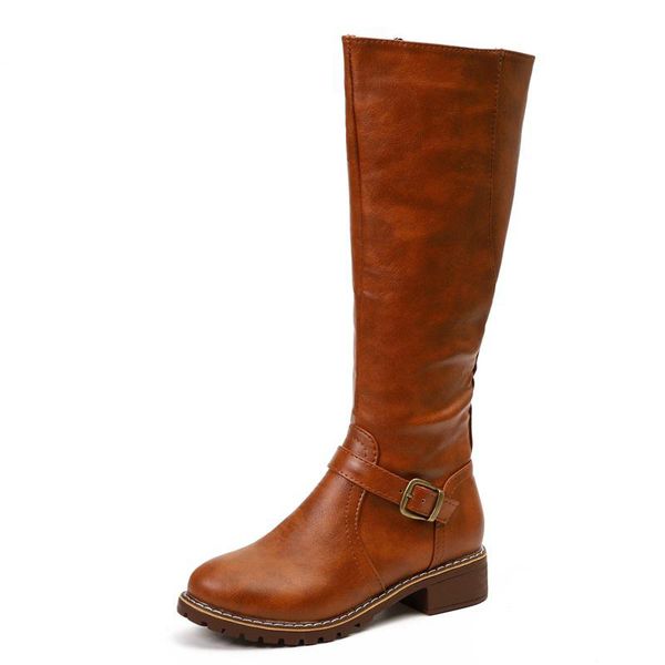 

new riding boots square med heel fur platform winter knee high boots women motorcycle work boots, Black