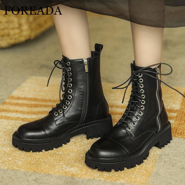 

foreada med пятка мотоциклов сапог женщина натуральной кожа ботильоны zip коренастых каблуков узелок короткая женская осень черного, Black