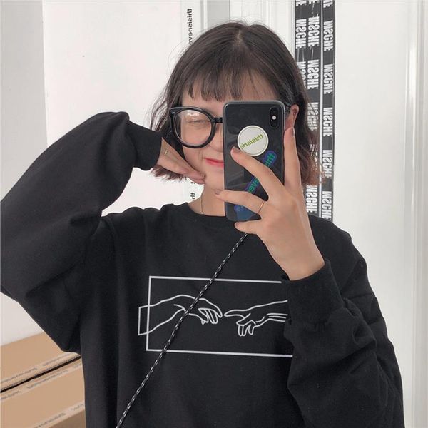 

michelangelo cappella sistina harajuku ulzzang tumblr women sweatshirt winter funny print hip hop streetwear casual black