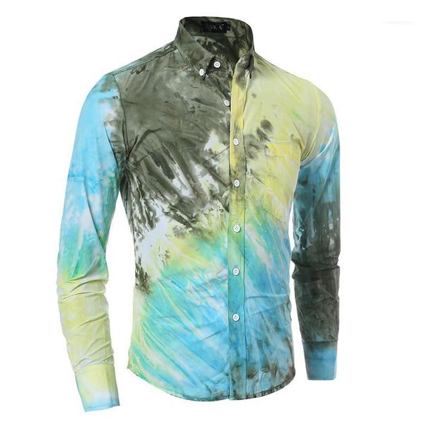 

20ss men casual shirts men designer tie dyed shirts fashion long sleeve lapel neck slim shirts, White;black