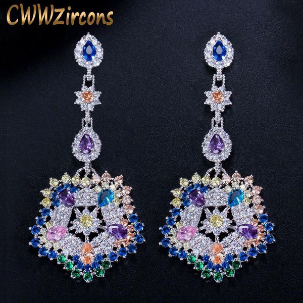 

cwwzircons luxury multi colors cubic zirconia long big drop earrings women cz party costume jewelry cz353 j190721, Golden;silver