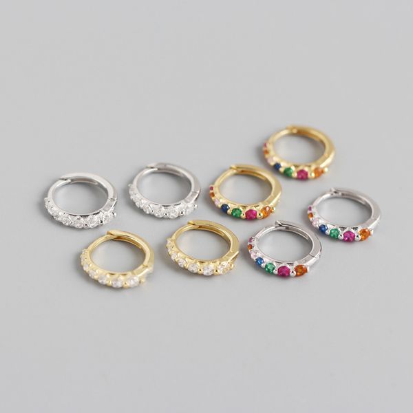 

shanice 925 sterling silver cz cartilage earrings ear buckle for women rainbow boho classic small stud thin hoop earrings, Golden;silver